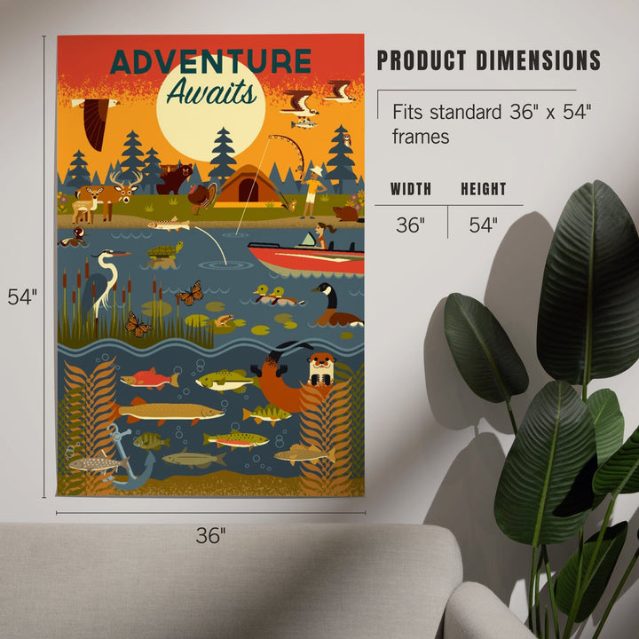 Lake and River, Geometric, Adventure Awaits, Art & Giclee Prints Art Lantern Press 