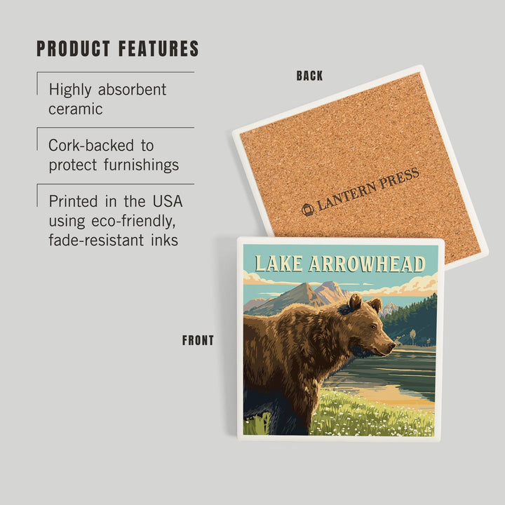 Lake Arrowhead, California, Bear, Painterly, Coasters Coasters Lantern Press 
