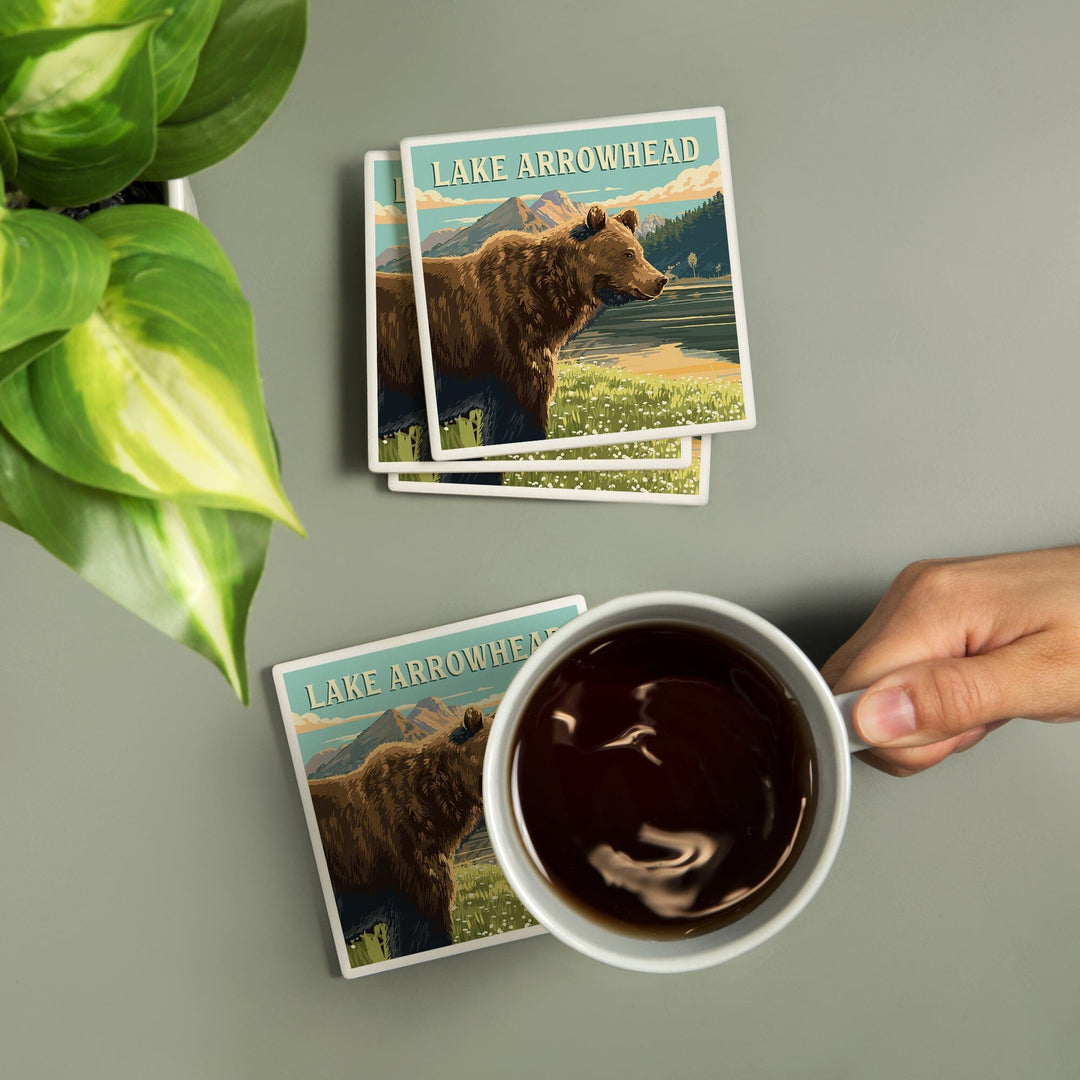 Lake Arrowhead, California, Bear, Painterly, Coasters Coasters Lantern Press 