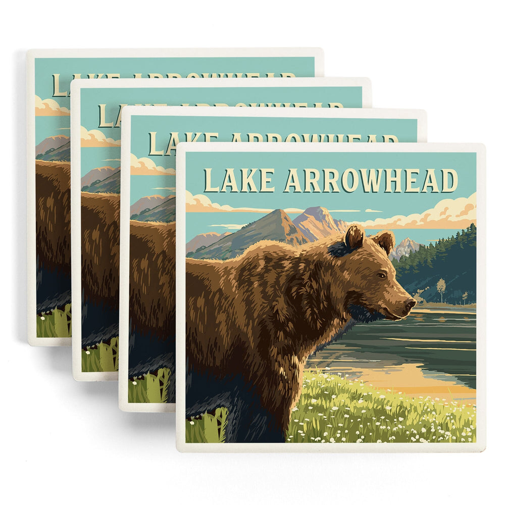 Lake Arrowhead, California, Bear, Painterly, Coasters Coasters Lantern Press 