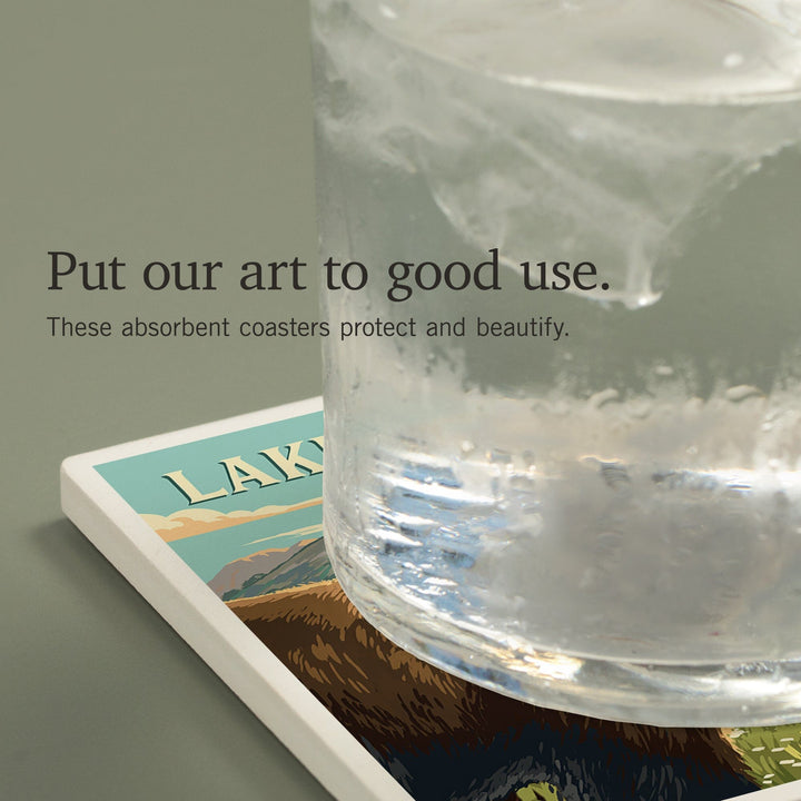 Lake Arrowhead, California, Bear, Painterly, Coasters Coasters Lantern Press 