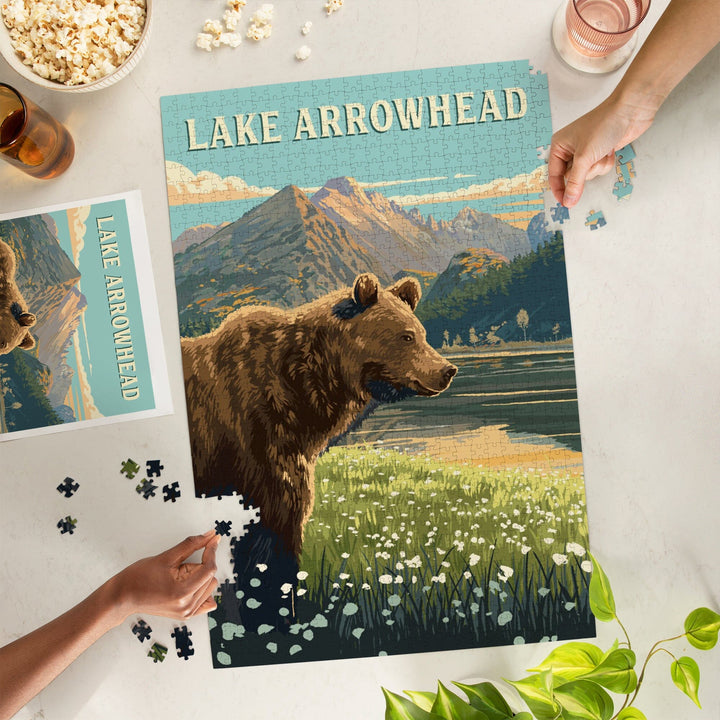 Lake Arrowhead, California, Bear, Painterly, Jigsaw Puzzle Puzzle Lantern Press 