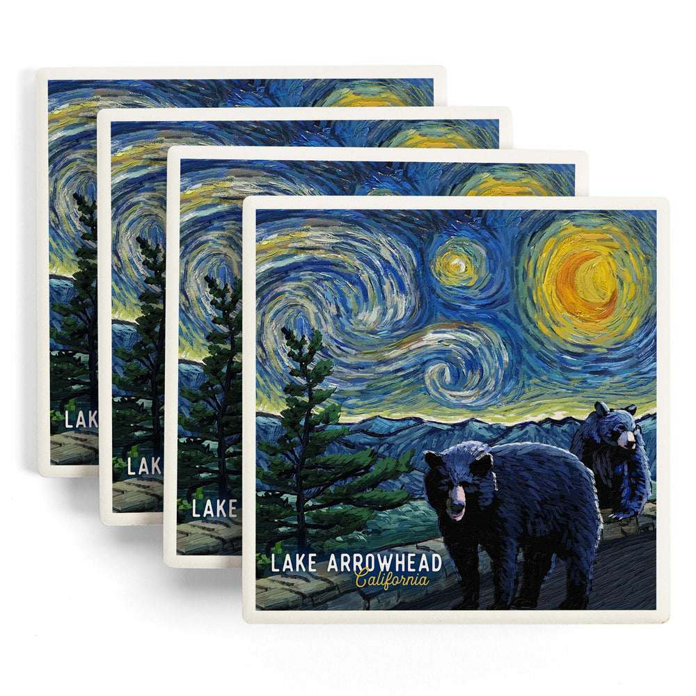 Lake Arrowhead, California, Black Bears, Starry Night, Coasters Coasters Lantern Press 