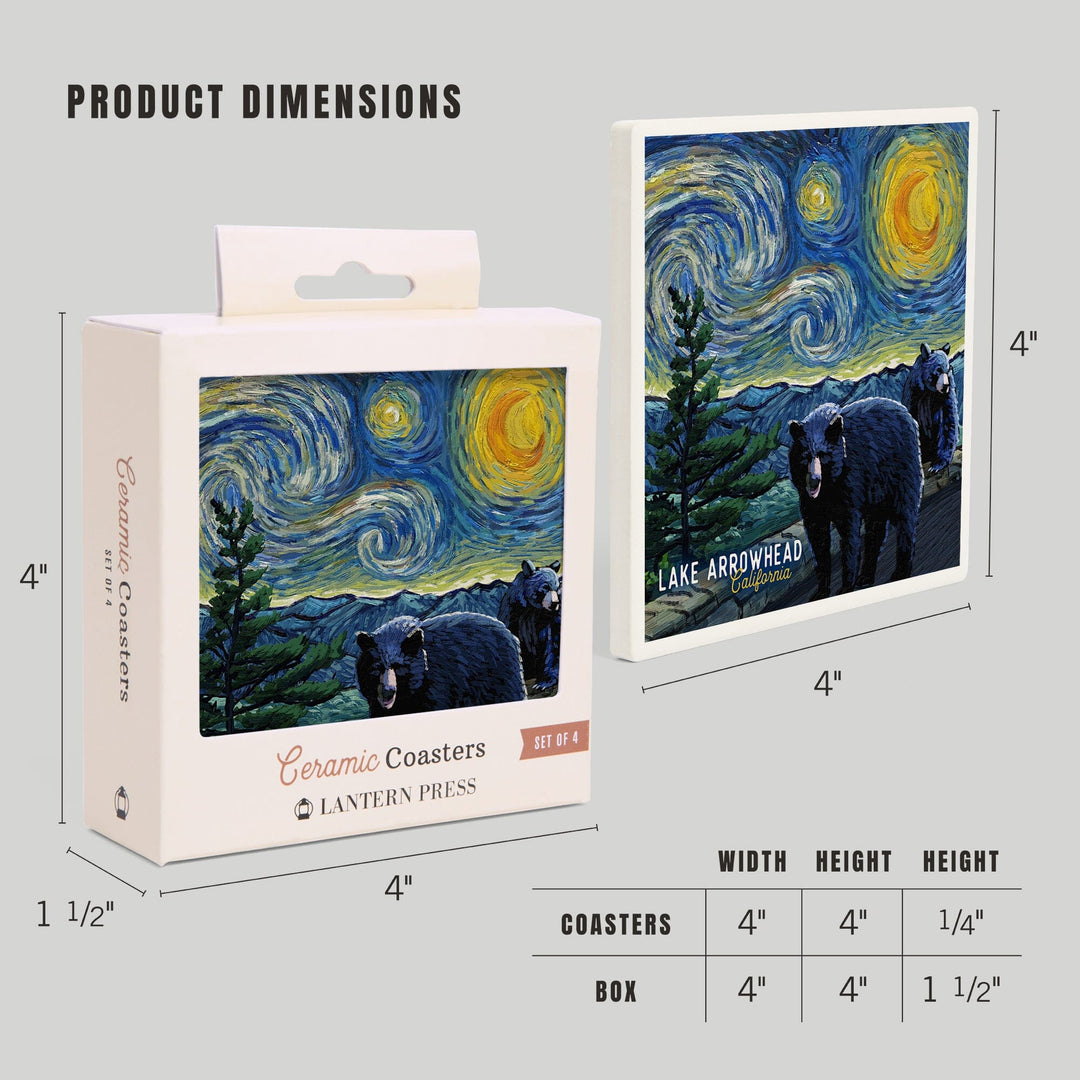Lake Arrowhead, California, Black Bears, Starry Night, Coasters Coasters Lantern Press 