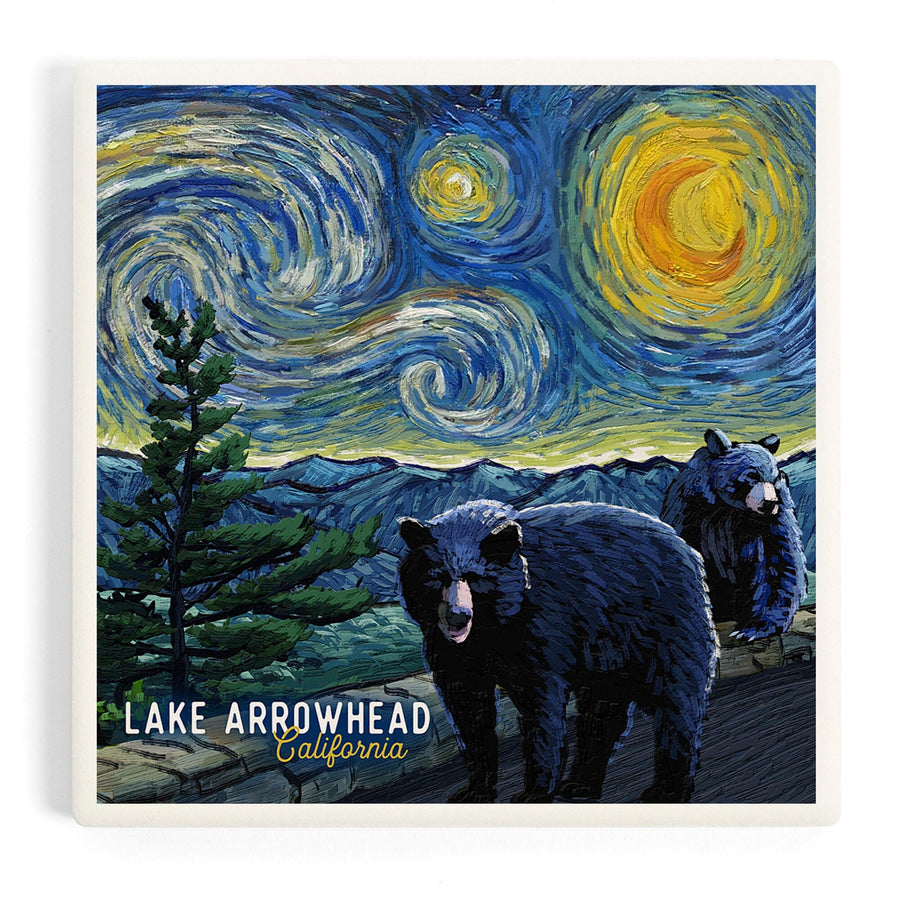 Lake Arrowhead, California, Black Bears, Starry Night, Coasters Coasters Lantern Press 