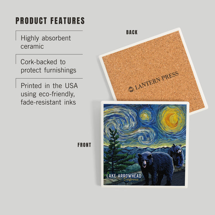 Lake Arrowhead, California, Black Bears, Starry Night, Coasters Coasters Lantern Press 