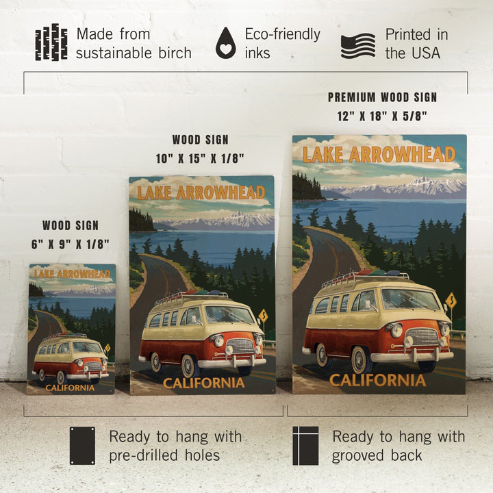 Lake Arrowhead, California, Camper Van, Lantern Press Artwork, Wood Signs and Postcards Wood Lantern Press 