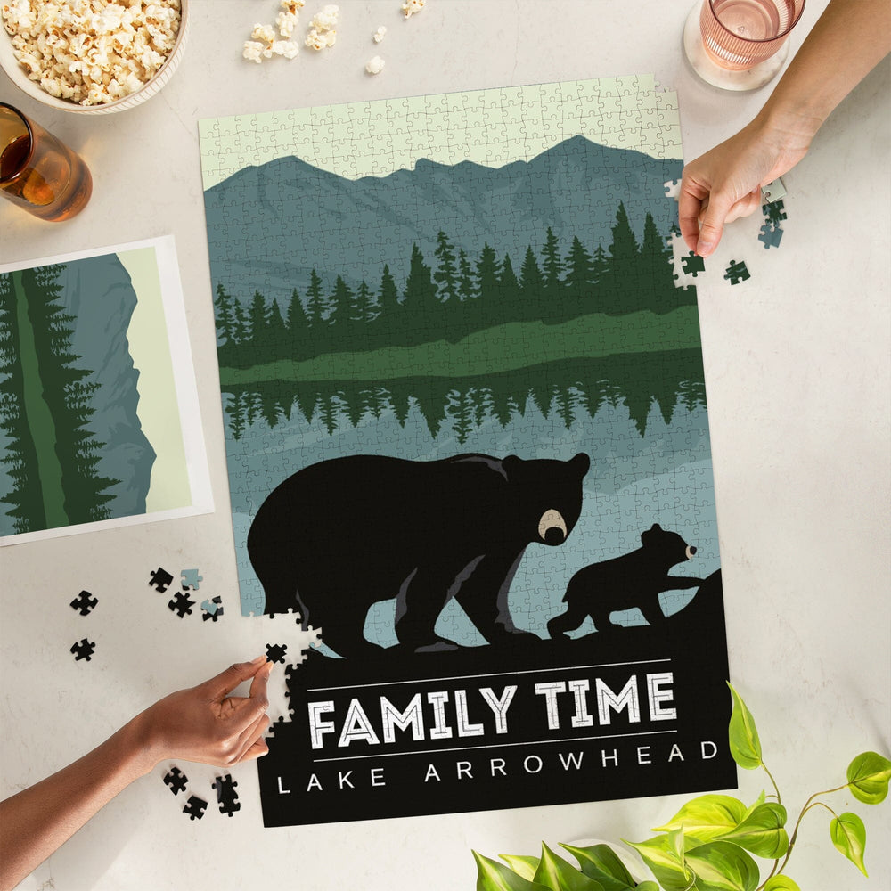 Lake Arrowhead, California, Family Time, Black Bear and Cub, Jigsaw Puzzle Puzzle Lantern Press 