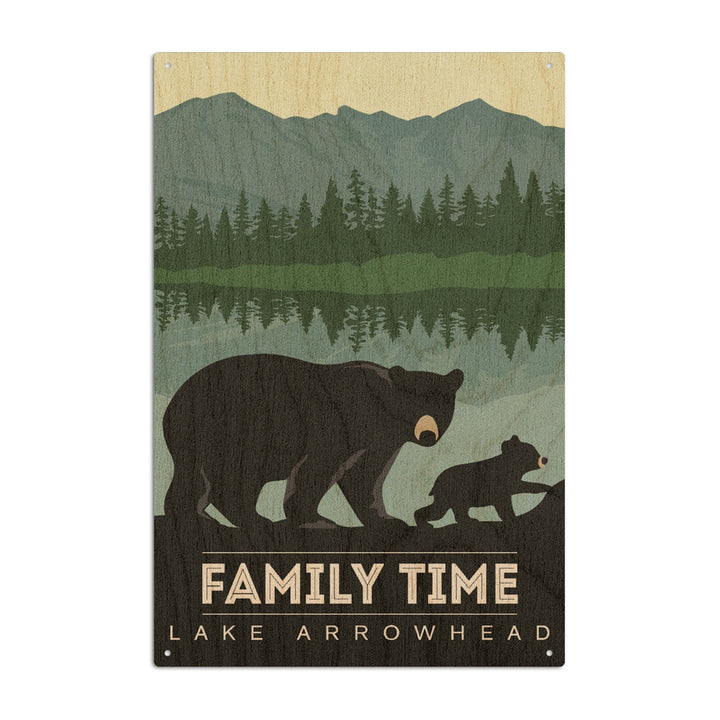 Lake Arrowhead, California, Family Time, Black Bear & Cub, Lantern Press Artwork, Wood Signs and Postcards Wood Lantern Press 10 x 15 Wood Sign 