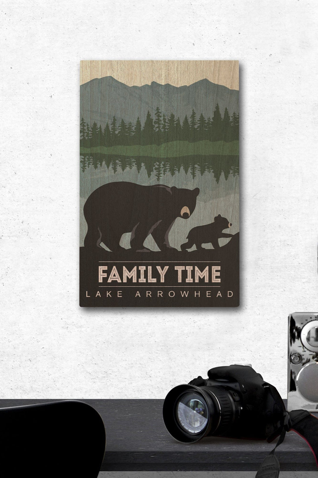 Lake Arrowhead, California, Family Time, Black Bear & Cub, Lantern Press Artwork, Wood Signs and Postcards Wood Lantern Press 12 x 18 Wood Gallery Print 