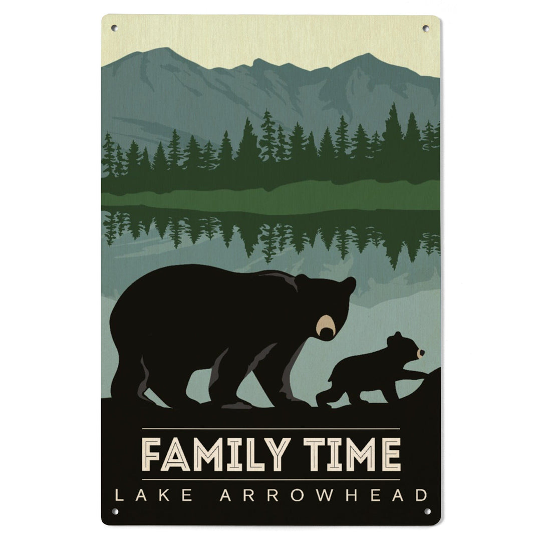 Lake Arrowhead, California, Family Time, Black Bear & Cub, Lantern Press Artwork, Wood Signs and Postcards Wood Lantern Press 