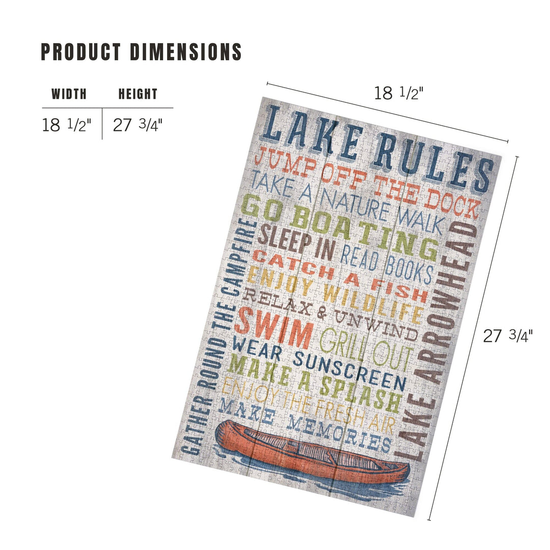 Lake Arrowhead, California, Lake Rules, Rustic Typography, Jigsaw Puzzle Puzzle Lantern Press 