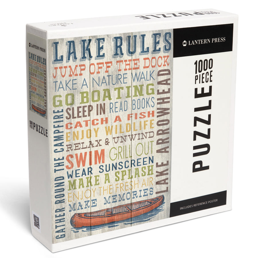 Lake Arrowhead, California, Lake Rules, Rustic Typography, Jigsaw Puzzle Puzzle Lantern Press 