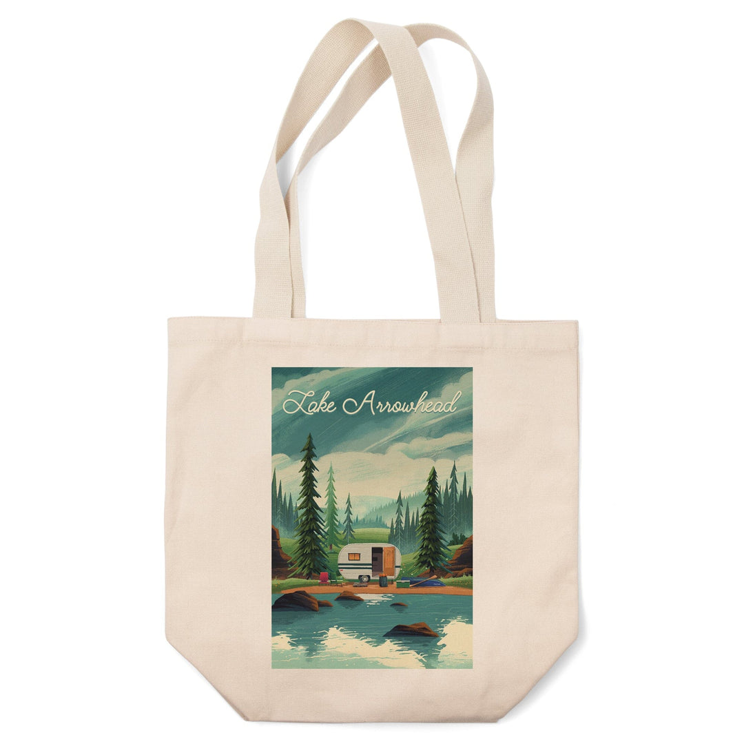 Lake Arrowhead, California, Outdoor Activity, At Home Anywhere, Camper in Evergreens, Tote Bag Totes Lantern Press 