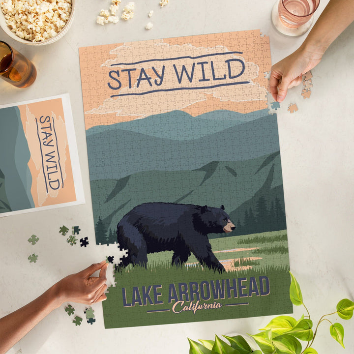Lake Arrowhead, California, Stay Wild, Bear and Mountains, Jigsaw Puzzle Puzzle Lantern Press 