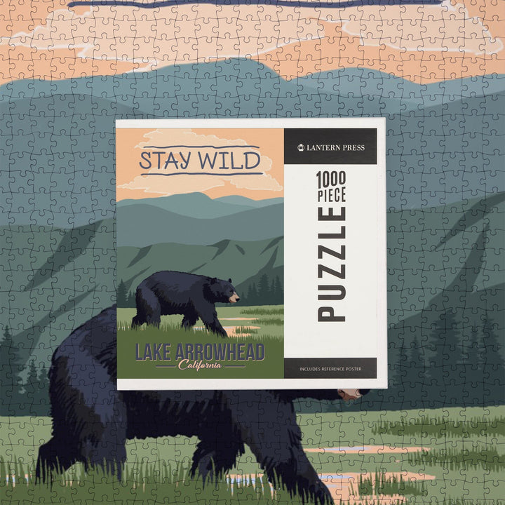 Lake Arrowhead, California, Stay Wild, Bear and Mountains, Jigsaw Puzzle - Lantern Press