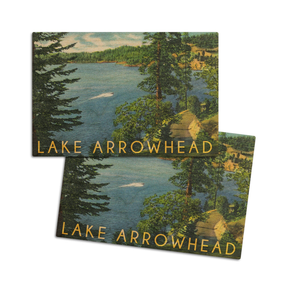 Lake Arrowhead, California, View towards the North Shore, Lantern Press Artwork, Wood Signs and Postcards Wood Lantern Press 4x6 Wood Postcard Set 