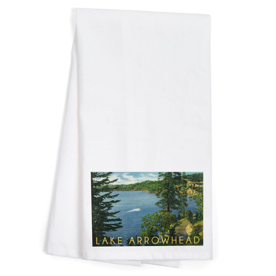 Lake Arrowhead, California, View towards the North Shore, Organic Cotton Kitchen Tea Towels - Lantern Press