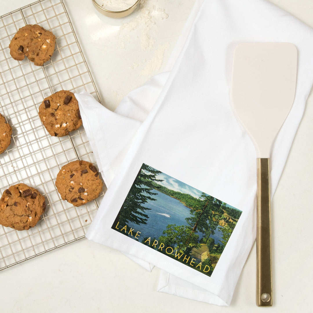 Lake Arrowhead, California, View towards the North Shore, Organic Cotton Kitchen Tea Towels - Lantern Press