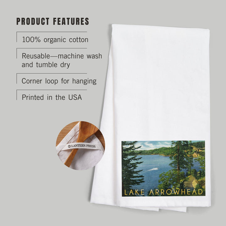 Lake Arrowhead, California, View towards the North Shore, Organic Cotton Kitchen Tea Towels - Lantern Press