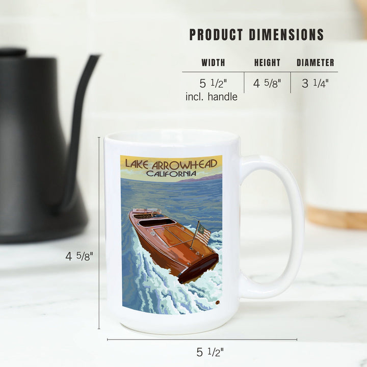 Lake Arrowhead, California, Wooden Boat, Lantern Press Artwork, Ceramic Mug Mugs Lantern Press 