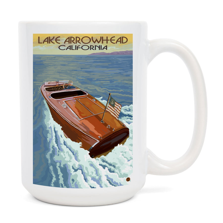 Lake Arrowhead, California, Wooden Boat, Lantern Press Artwork, Ceramic Mug Mugs Lantern Press 