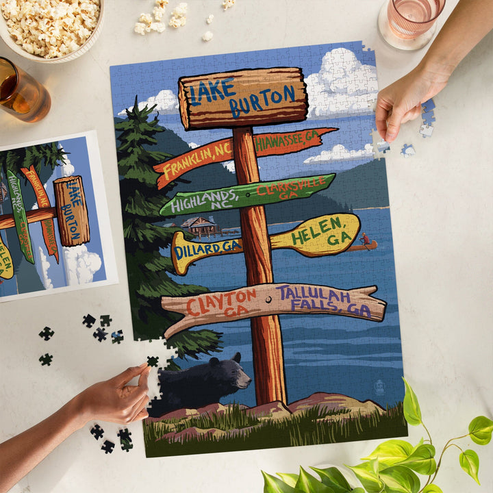 Lake Burton, Georgia, Sign Destinations, Jigsaw Puzzle Puzzle Lantern Press 