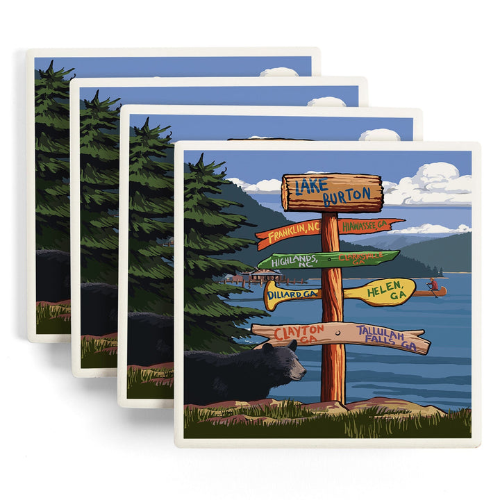 Lake Burton, Georgia, Sign Destinations, Lantern Press Poster, Coaster Set - Lantern Press