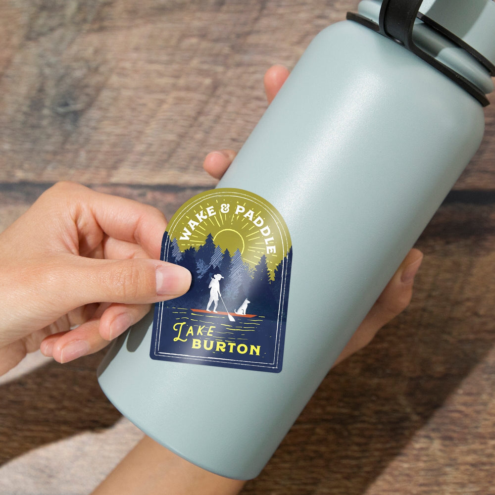 Lake Burton, Lake Life Series, Wake and Paddle, Landscape With Trees, Contour, Vinyl Sticker - Lantern Press