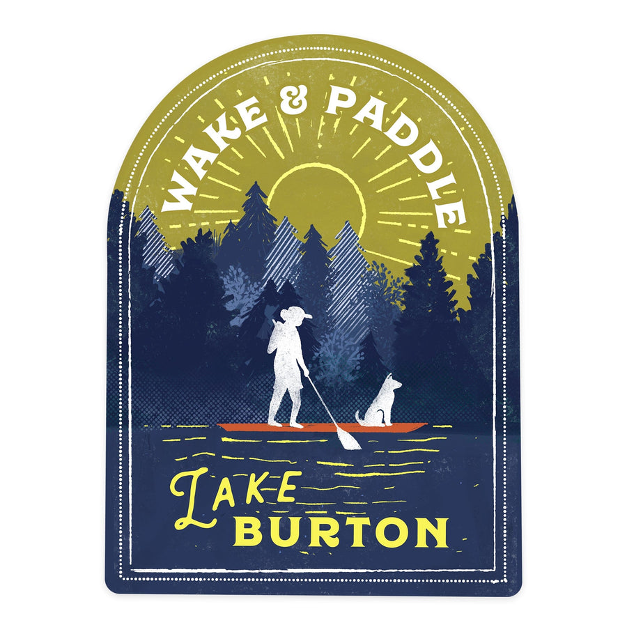 Lake Burton, Lake Life Series, Wake and Paddle, Landscape With Trees, Contour, Vinyl Sticker - Lantern Press