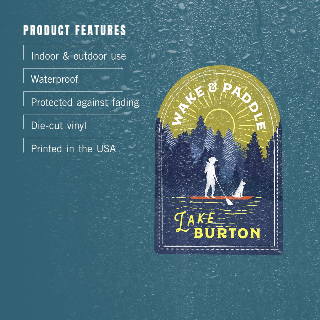 Lake Burton, Lake Life Series, Wake and Paddle, Landscape With Trees, Contour, Vinyl Sticker - Lantern Press