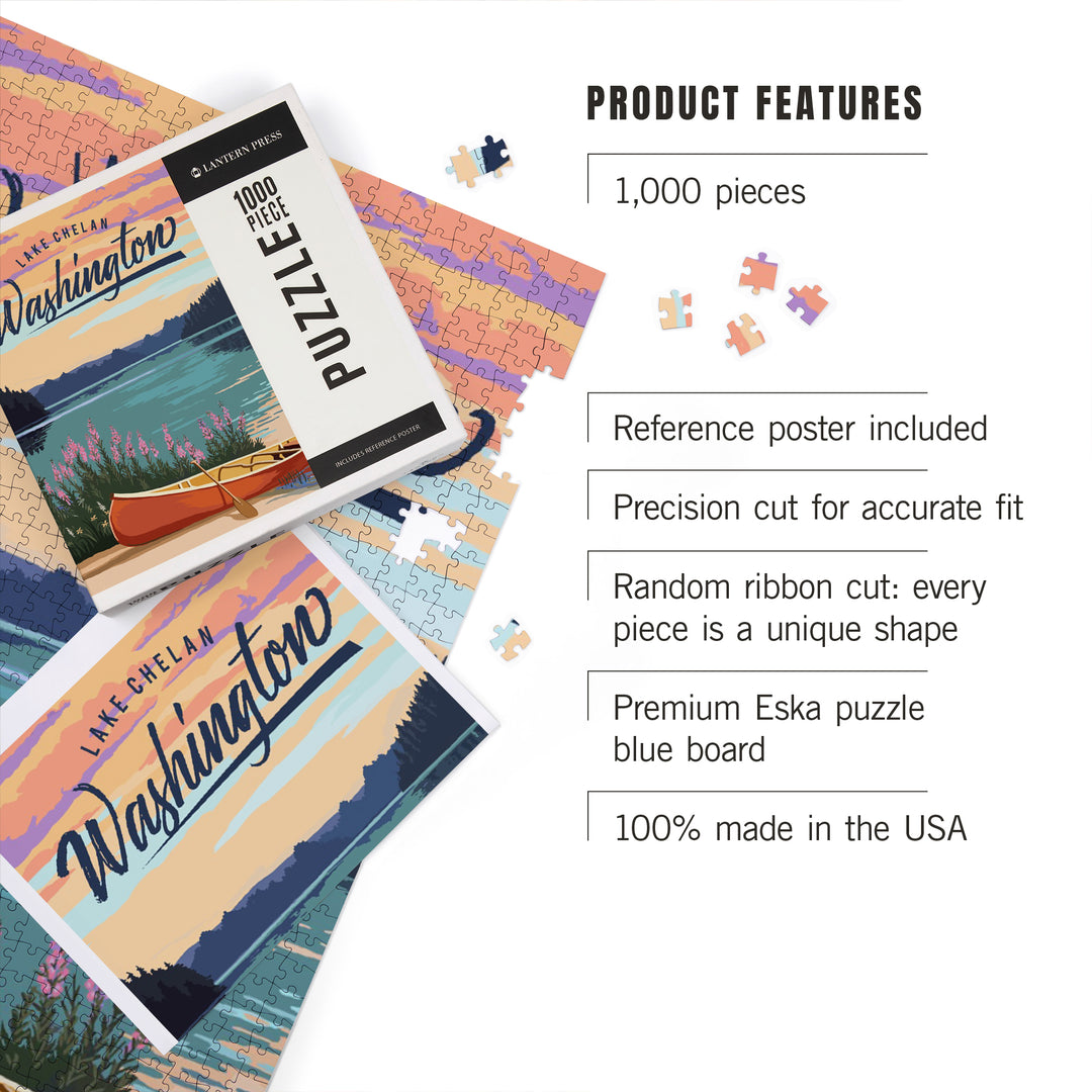 Lake Chelan, Washington, Canoe and Lake Scene, Jigsaw Puzzle Puzzle Lantern Press 