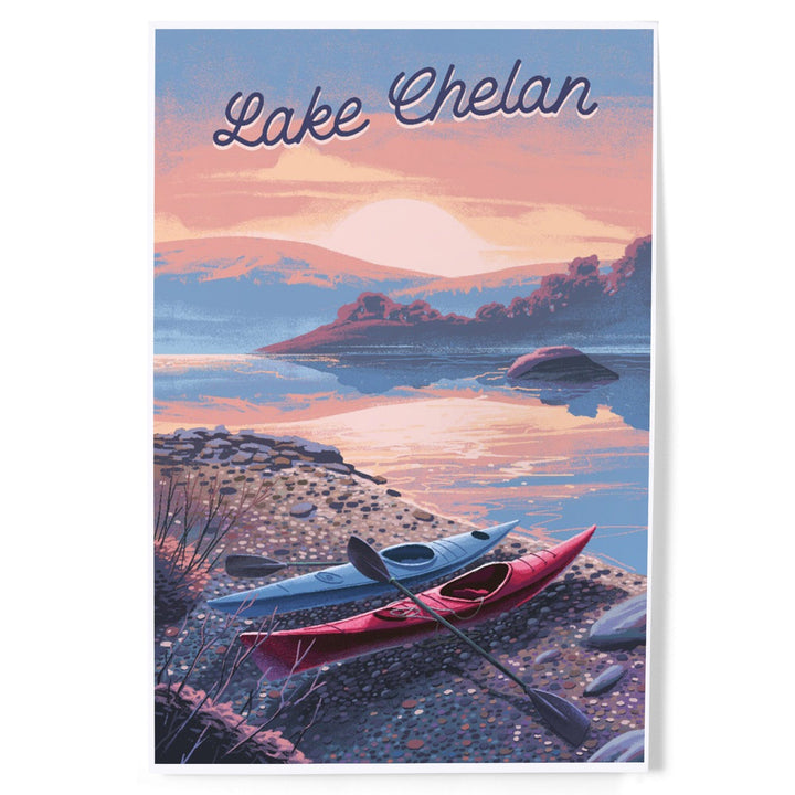 Lake Chelan, Washington, Glassy Sunrise, Kayak, Art & Giclee Prints Art Lantern Press 