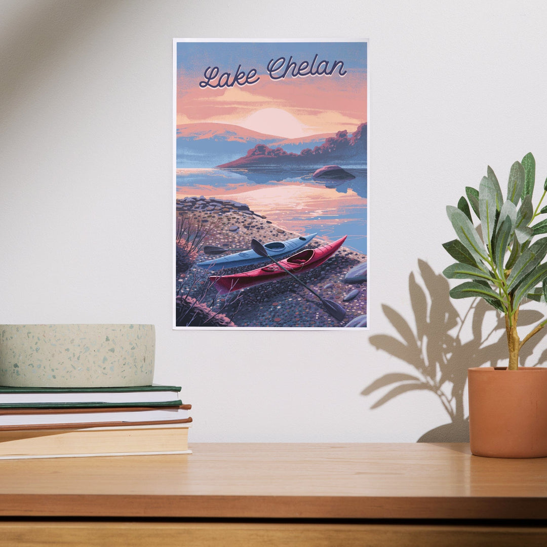 Lake Chelan, Washington, Glassy Sunrise, Kayak, Art & Giclee Prints Art Lantern Press 