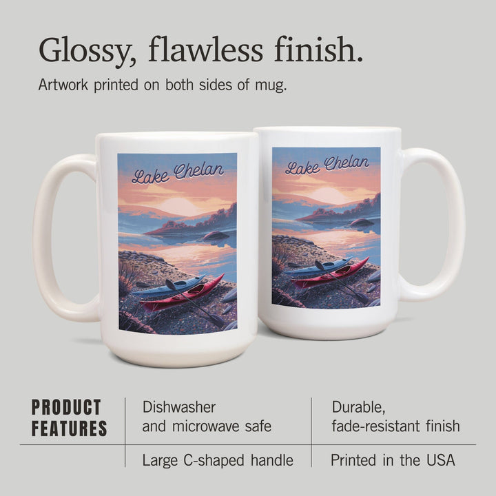Lake Chelan, Washington, Glassy Sunrise, Kayak, Ceramic Mug Mugs Lantern Press 