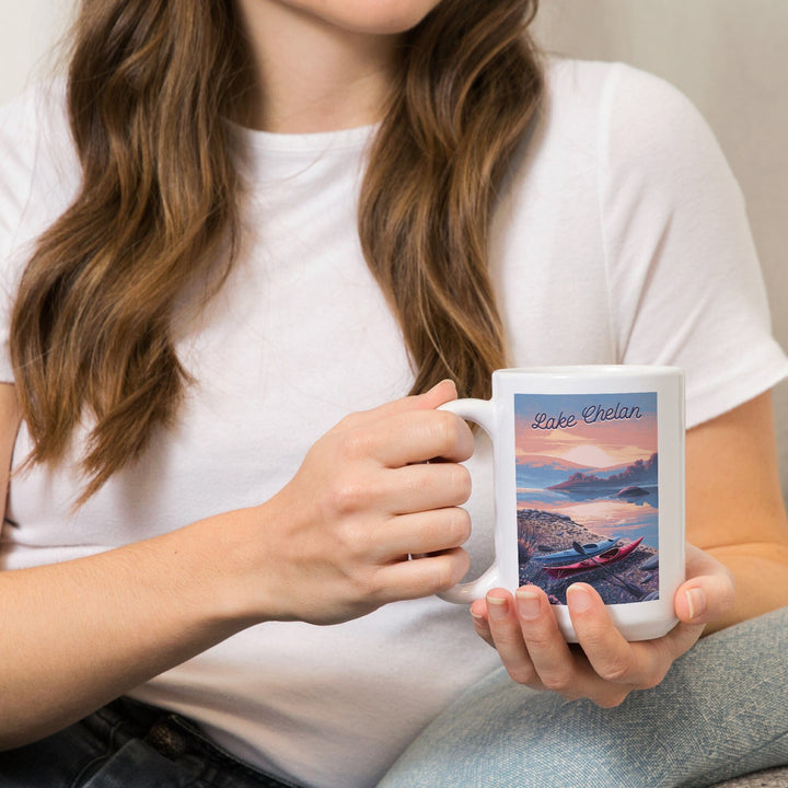 Lake Chelan, Washington, Glassy Sunrise, Kayak, Ceramic Mug Mugs Lantern Press 