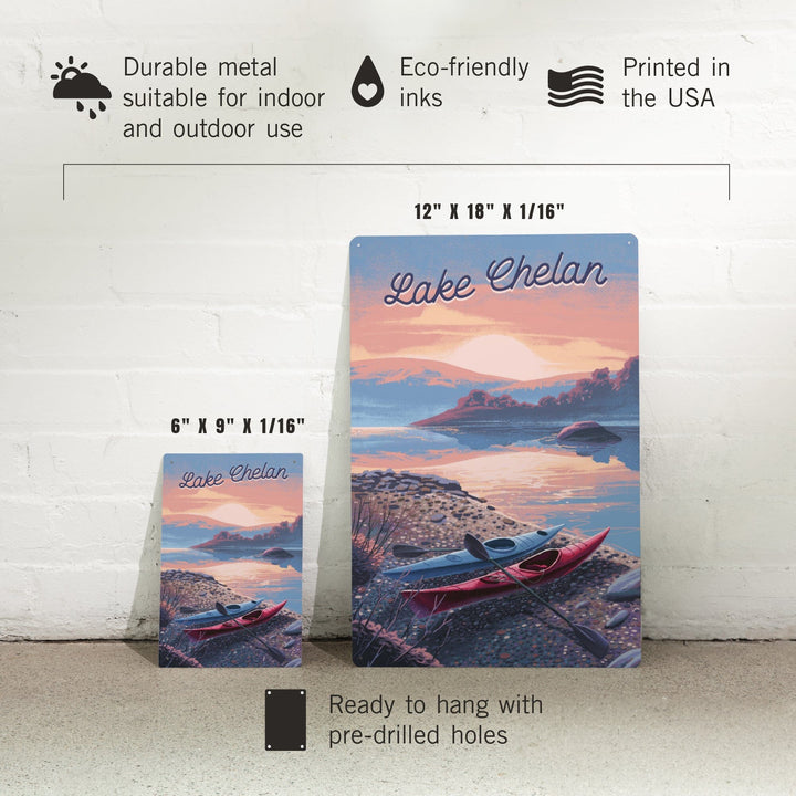 Lake Chelan, Washington, Glassy Sunrise, Kayak, Metal Signs Metal Lantern Press 