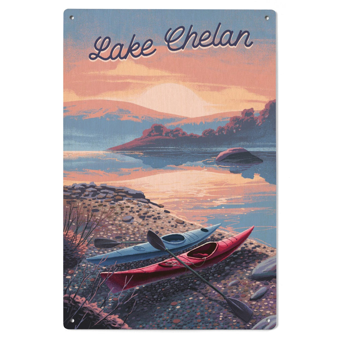 Lake Chelan, Washington, Glassy Sunrise, Kayak, Wood Signs and Postcards Wood Lantern Press 