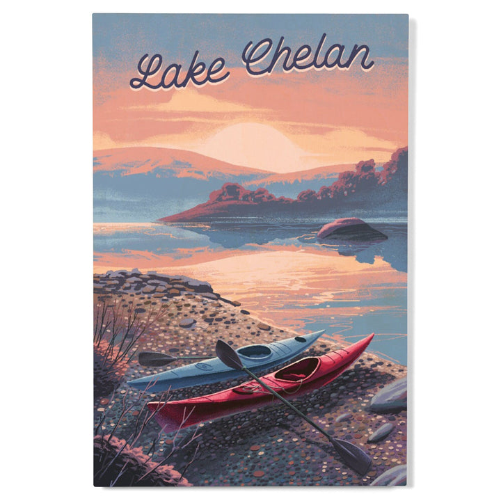 Lake Chelan, Washington, Glassy Sunrise, Kayak, Wood Signs and Postcards Wood Lantern Press 