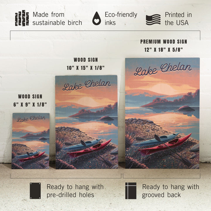 Lake Chelan, Washington, Glassy Sunrise, Kayak, Wood Signs and Postcards Wood Lantern Press 