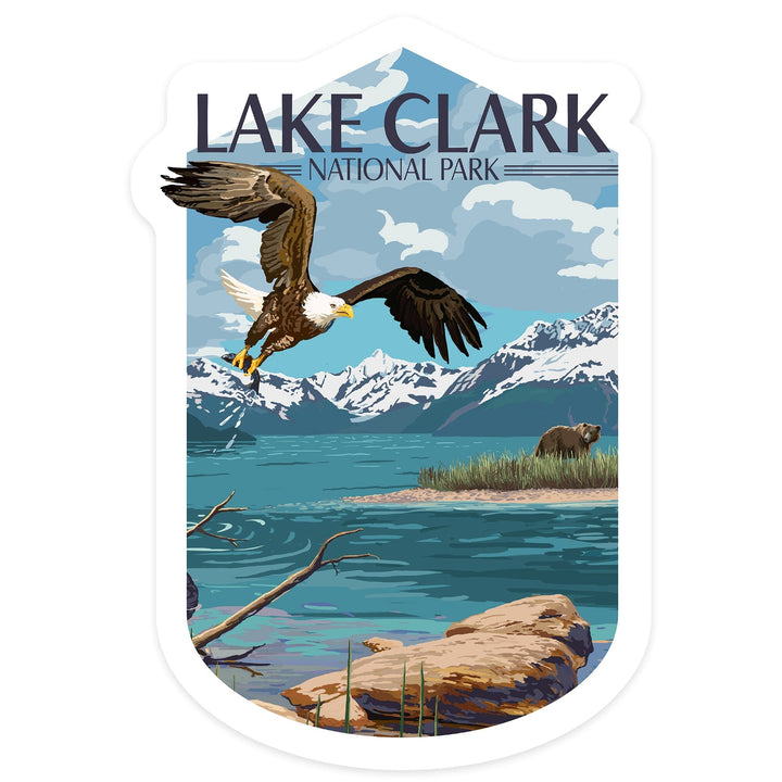 Lake Clark National Park, Alaska, Lake View, Contour, Vinyl Sticker Sticker Lantern Press 