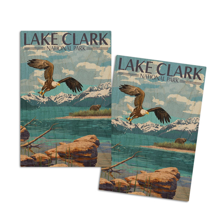 Lake Clark National Park, Alaska, Lake View, Lantern Press Artwork, Wood Signs and Postcards Wood Lantern Press 4x6 Wood Postcard Set 