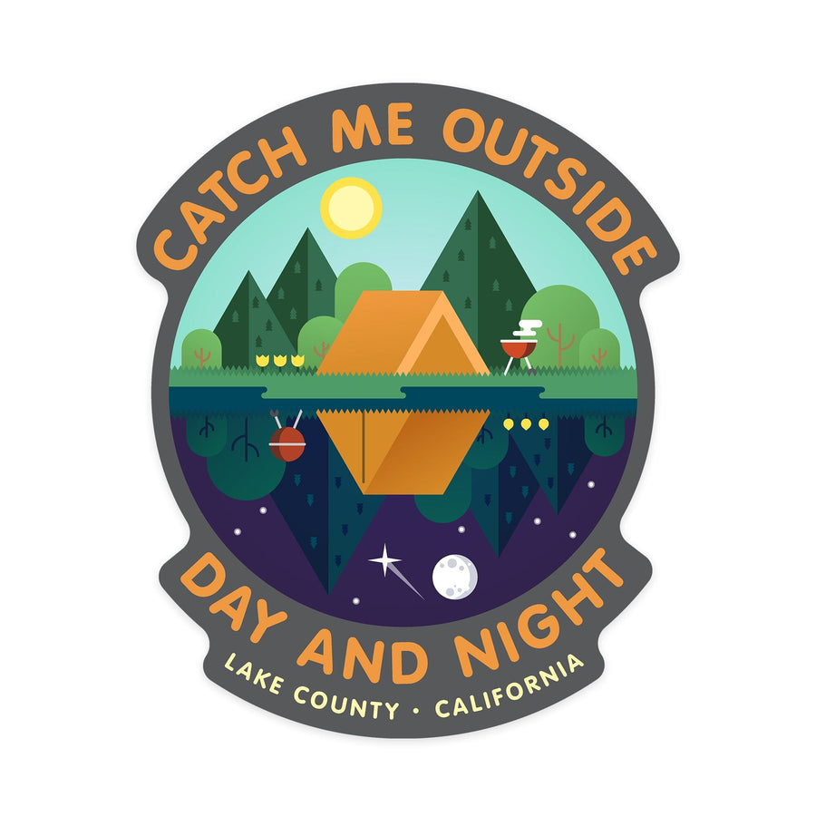 Lake County, California, Catch me outside Day and Night, Contour, Vinyl Sticker - Lantern Press