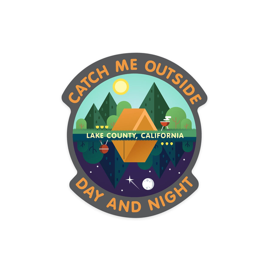 Lake County, California, Catch me Outside Day and Night, Contour, Vinyl Sticker - Lantern Press