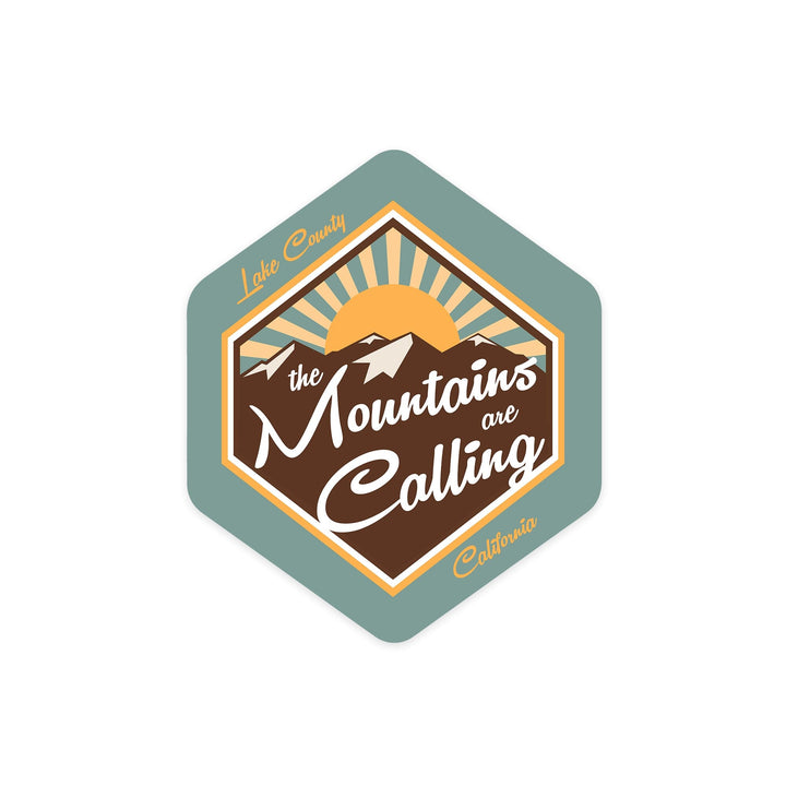 Lake County, California, The Mountains are Calling, Contour, Vinyl Sticker - Lantern Press