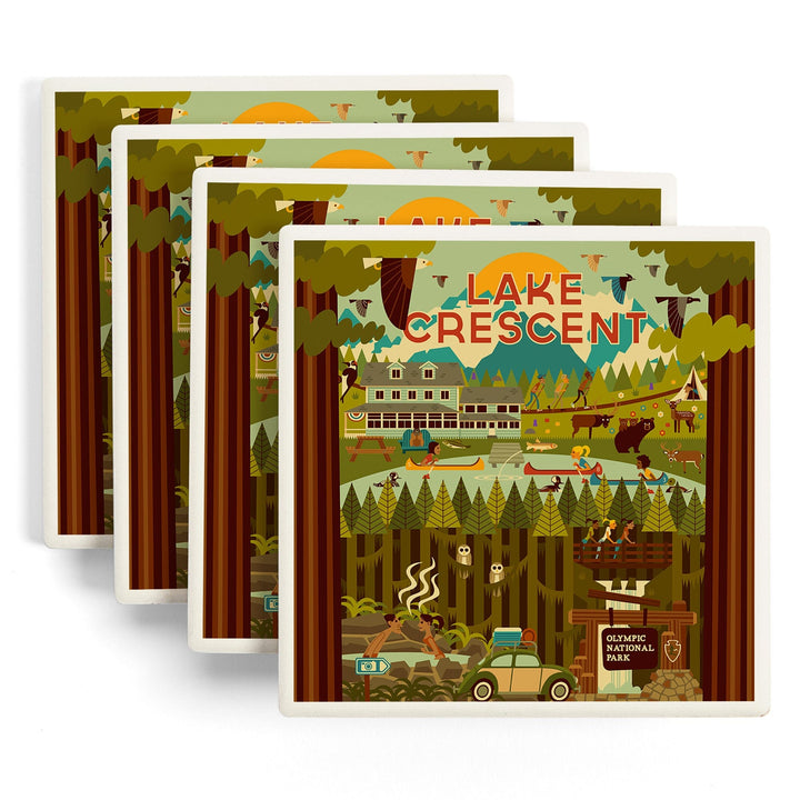 Lake Crescent, Olympic National Park, Washington, Geometric National Park Series, Coasters Coasters Lantern Press 