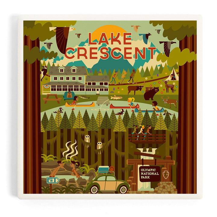 Lake Crescent, Olympic National Park, Washington, Geometric National Park Series, Coasters Coasters Lantern Press 