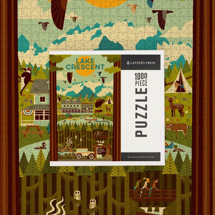 Lake Crescent, Olympic National Park, Washington, Geometric National Park Series, Jigsaw Puzzle Puzzle Lantern Press 
