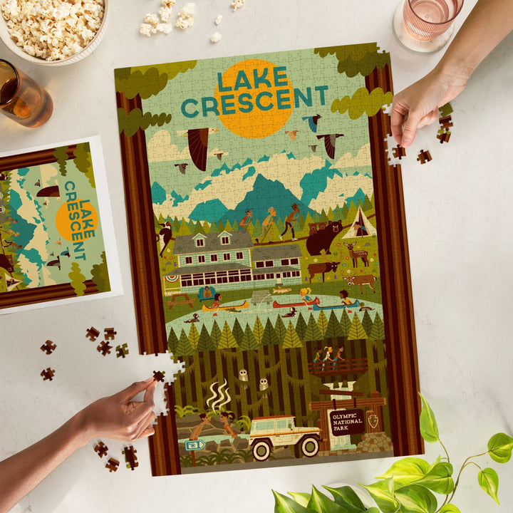 Lake Crescent, Olympic National Park, Washington, Geometric National Park Series, Jigsaw Puzzle Puzzle Lantern Press 