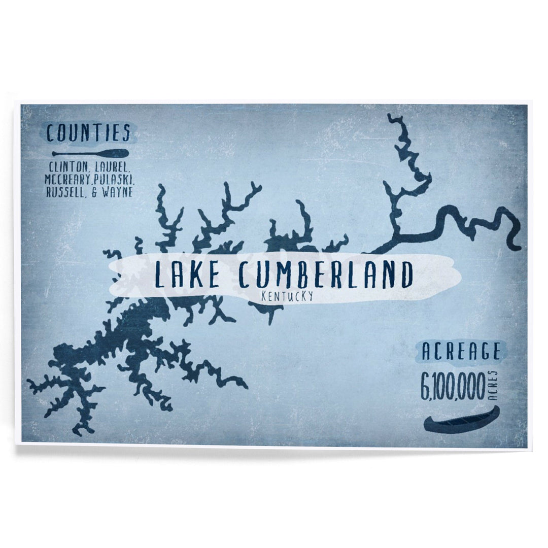 Lake Cumberland, Kentucky, Lake Essentials, Shape, Acreage and County, Art & Giclee Prints Art Lantern Press 